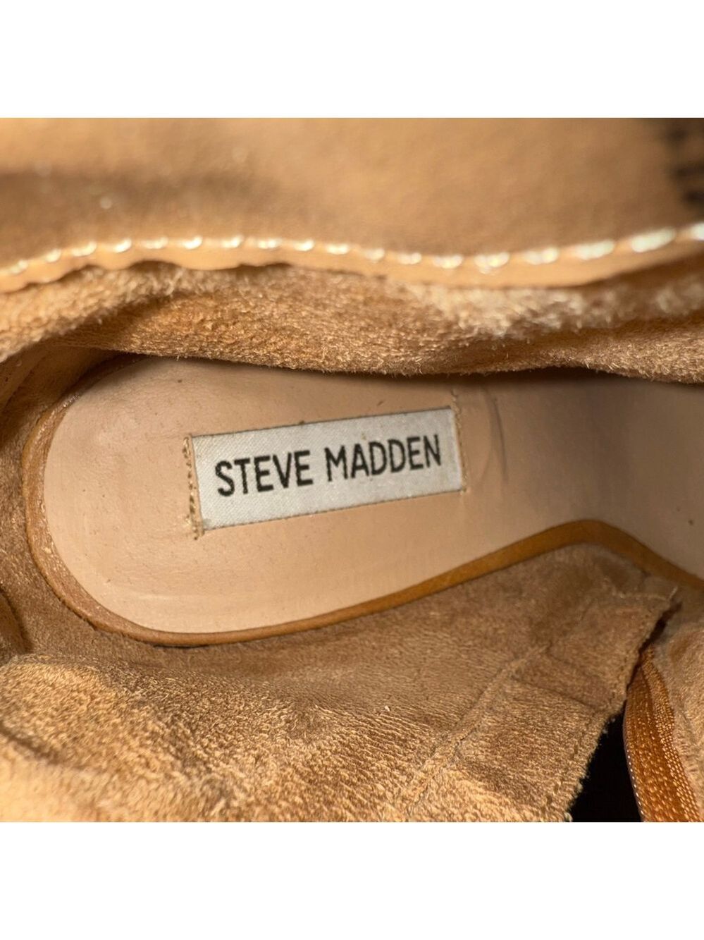 Steve Madden Women’s 8M Korsett Tan Leather Peep Toe Laser Cut Booties 5” Stilet - Picture 11 of 11